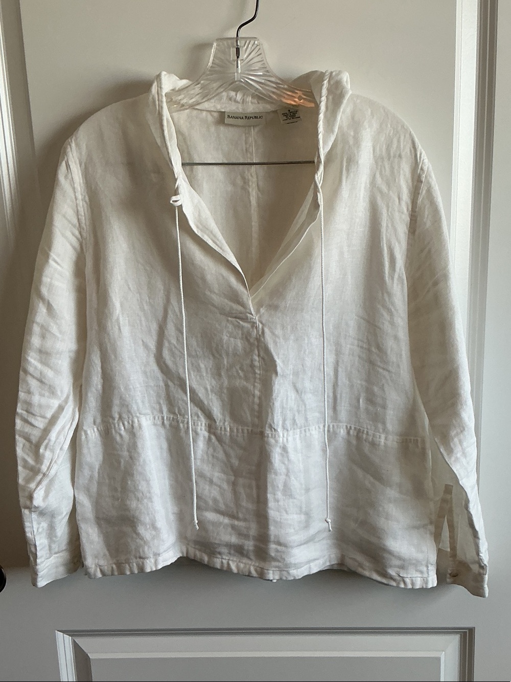 Banana Republic Off-White Linen Hooded Pullover Tunic